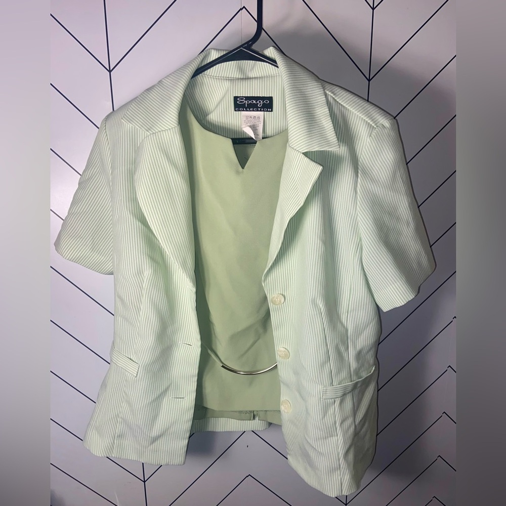 Y2K Top & Blazer Matching Set. Lime green and white. Fit Small to Medium.